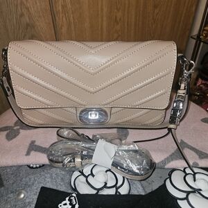 Elegant Beige Quilted Shoulder Bag